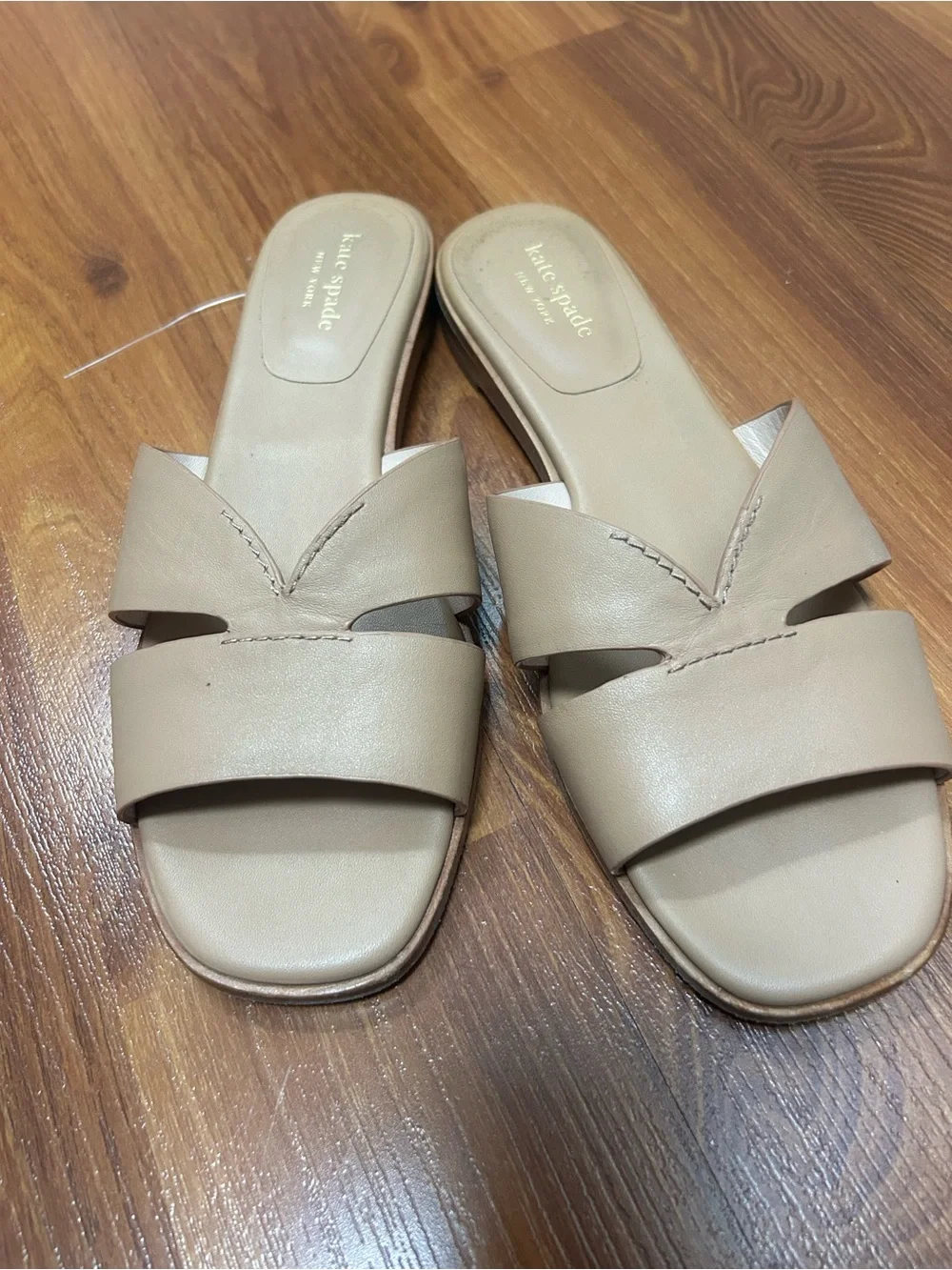kate spade Neutral Beige Leather Double-Strap Slide Sandals
